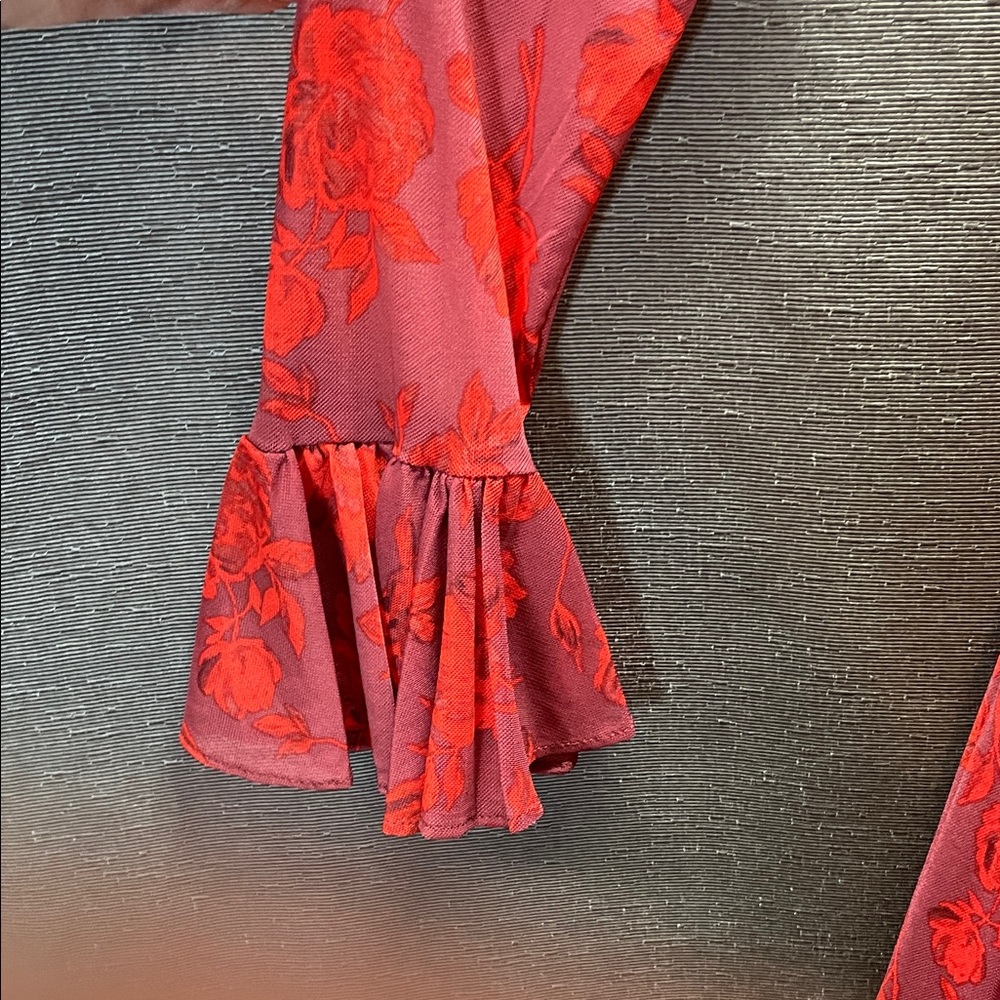 Taylor Red rufle V neck flare Long Sleeve elegant Floral maxi Dress - Picture 4 of 8